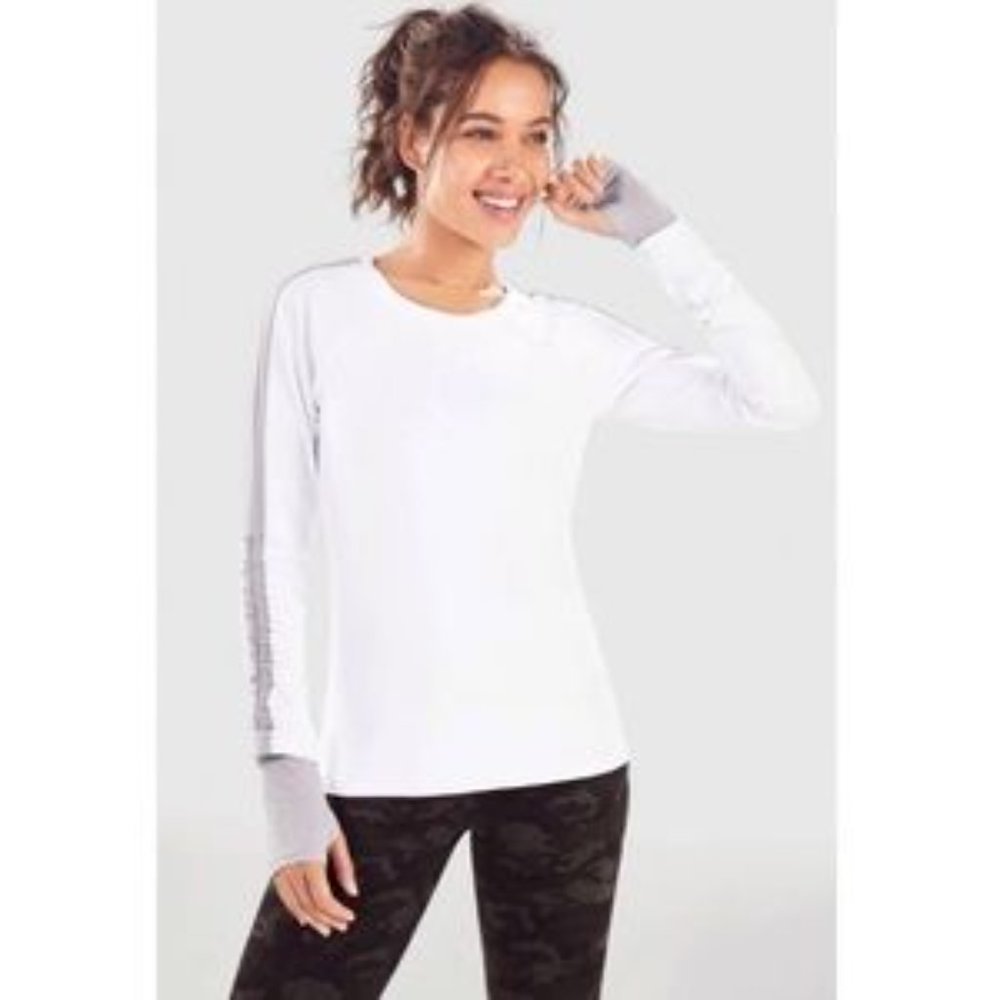 Fabletics Cashel Adjustable Long Sleeve Top in White/Grey Size XS